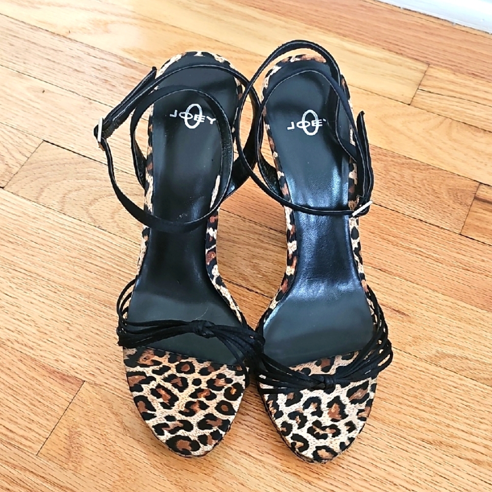 Joey Leopard Print Women's Heels Satin Ankle Wrap Adj Strap Strappy Toe Size 9M